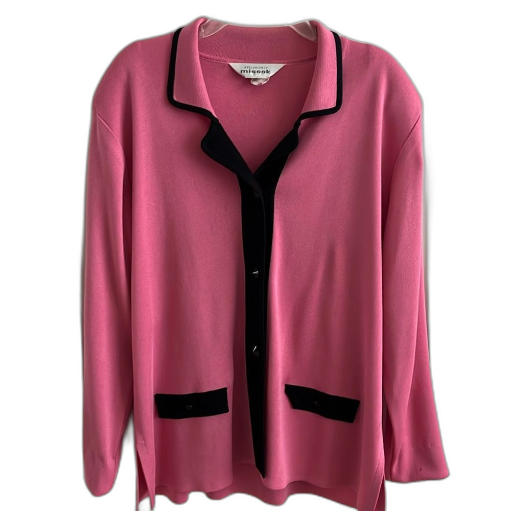 Exclusively Misook Woman Pink Black Cardigan Vintage Classic Size Small
